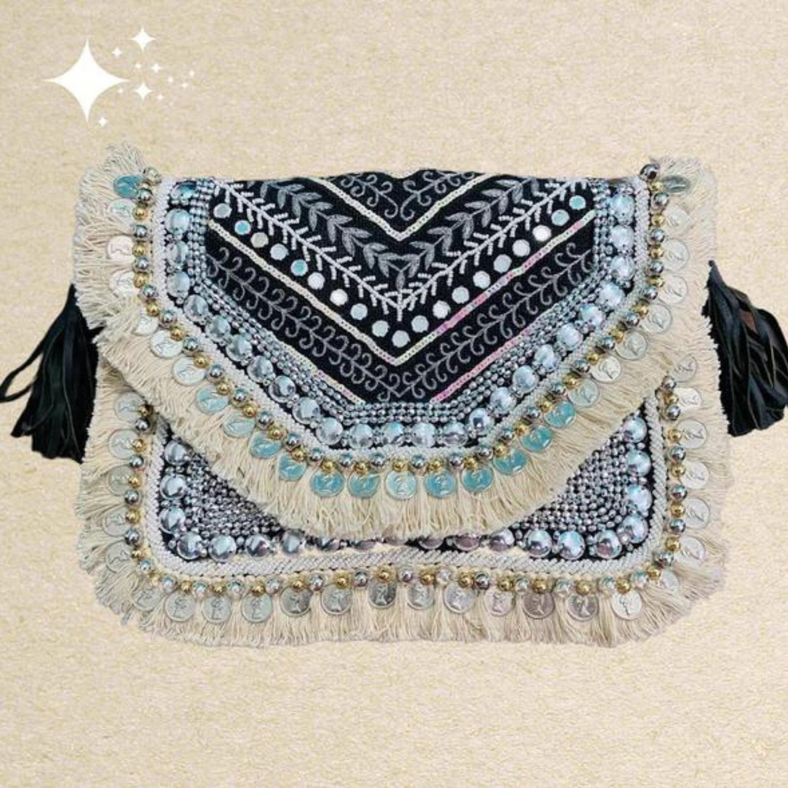 This Indian boho bag comes with intricate bead work, coin work and is the  perfect bag for a bohosoul. Shop now at our website.😍